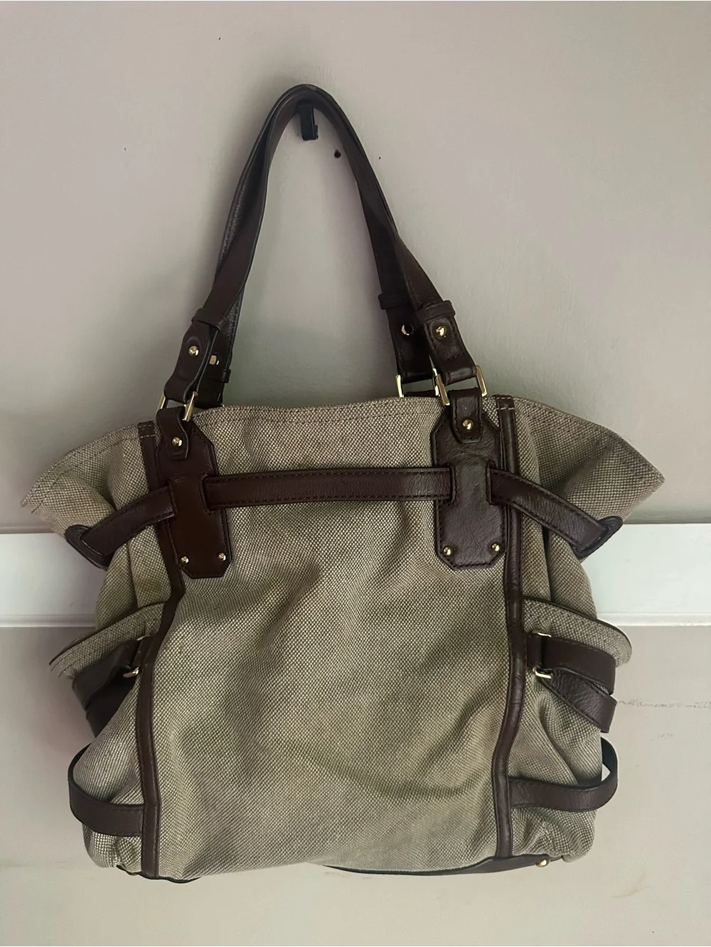 Michael Kors Beige Canvas Tote with Brown Leather Trim